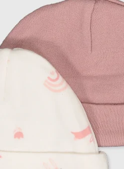 Pink & Printed Premature Baby Hats 2 Pack 3lbs - 1.4kg