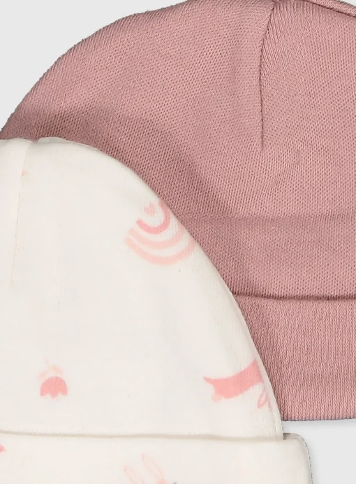 Pink & Printed Premature Baby Hats 2 Pack 3lbs - 1.4kg
