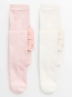 Pink & White Frill Tights 2 Pack 0-6 months