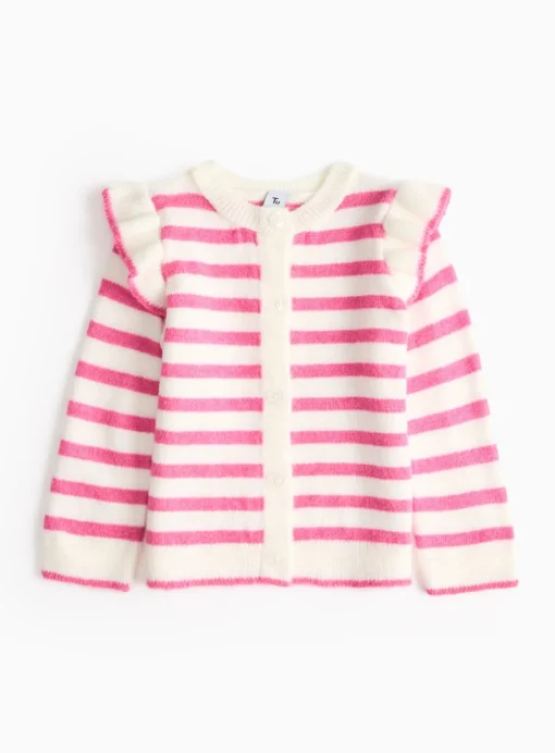 Pink & White Frill Trim Cardigan 4-5 years