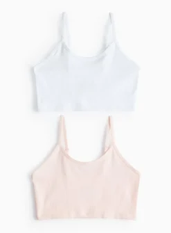 Pink & White Seamfree Ribbed Crop Top 2 Pack 12-14 years