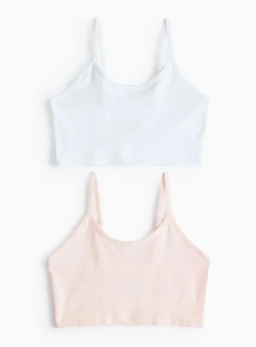 Pink & White Seamfree Ribbed Crop Top 2 Pack 12-14 years