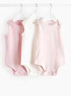 Pink & White Sleeveless Bodysuit 3 Pack 2-3 years