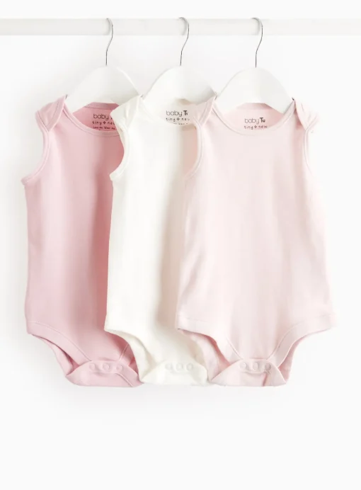 Pink & White Sleeveless Bodysuit 3 Pack 2-3 years