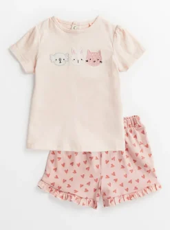 Pink Animal Face T-Shirt & Shorts Set Up to 3 mths