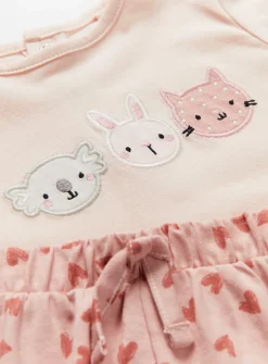 Pink Animal Face T-Shirt & Shorts Set Up to 3 mths