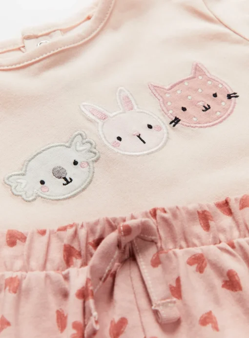 Pink Animal Face T-Shirt & Shorts Set Up to 3 mths