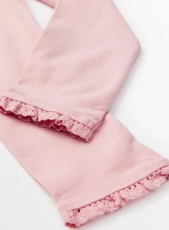 Pink Broderie Trim Leggings 6-7 years