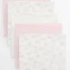 Pink Bunny Print & White Muslin Squares 5 Pack One Size