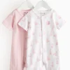 Pink Bunny Print Romper 2 Pack 6-9 months