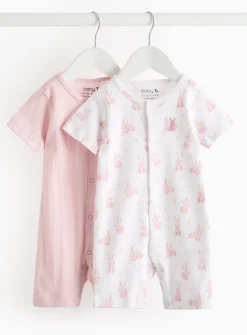 Pink Bunny Print Romper 2 Pack 6-9 months