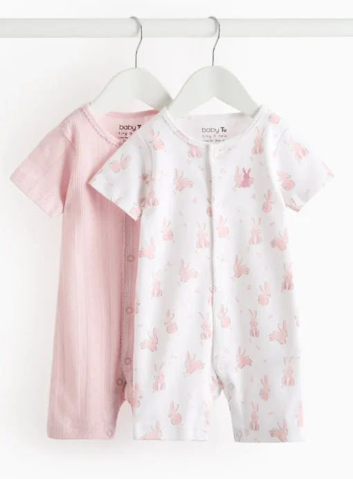 Pink Bunny Print Romper 2 Pack 6-9 months