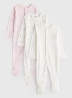 Pink Bunny Printed Sleepsuits 3 Pack Up to 3 mths