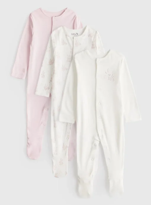 Pink Bunny Printed Sleepsuits 3 Pack Up to 3 mths