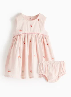 Pink Cherry Embroidered Dress & Knickers Set 3-6 months