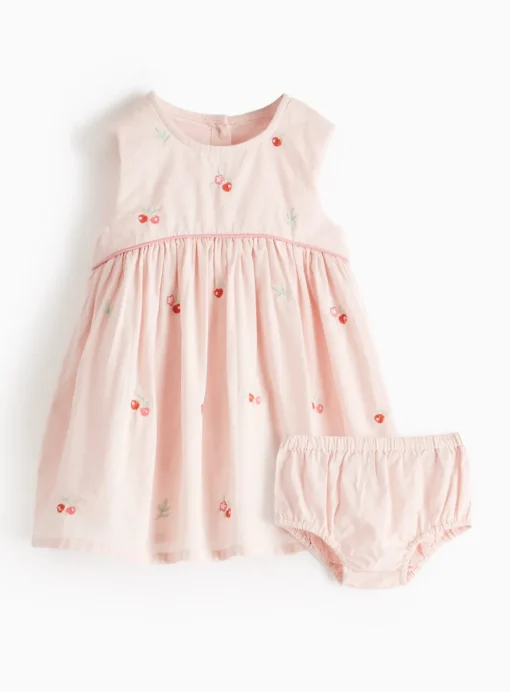 Pink Cherry Embroidered Dress & Knickers Set 3-6 months
