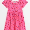 Pink Cherry Print Short Sleeve Tea Dress 5 years