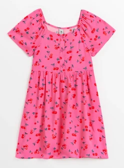 Pink Cherry Print Short Sleeve Tea Dress 5 years