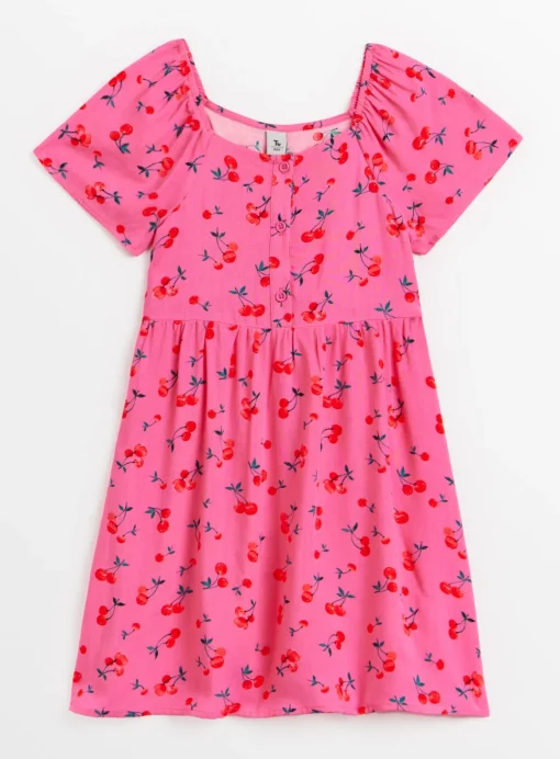 Pink Cherry Print Short Sleeve Tea Dress 5 years
