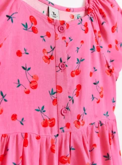 Pink Cherry Print Short Sleeve Tea Dress 5 years