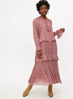 Pink Chiffon Foil Print Midaxi Romantic Dress 22