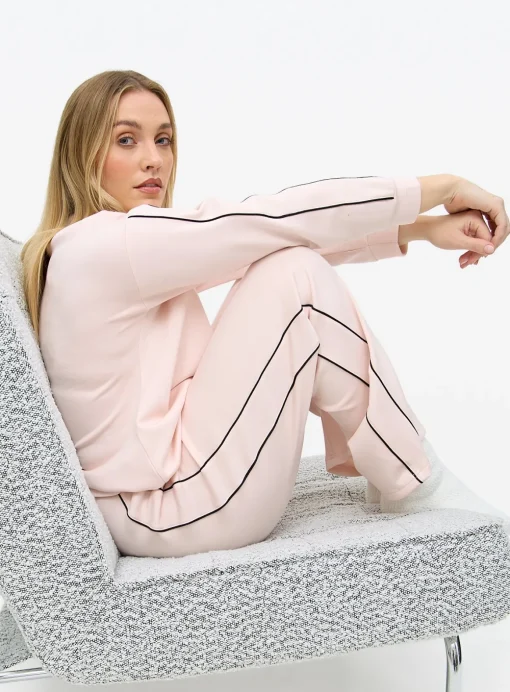 Pink Contrast Piping Scuba Co-ord Pyjama Bottoms XL