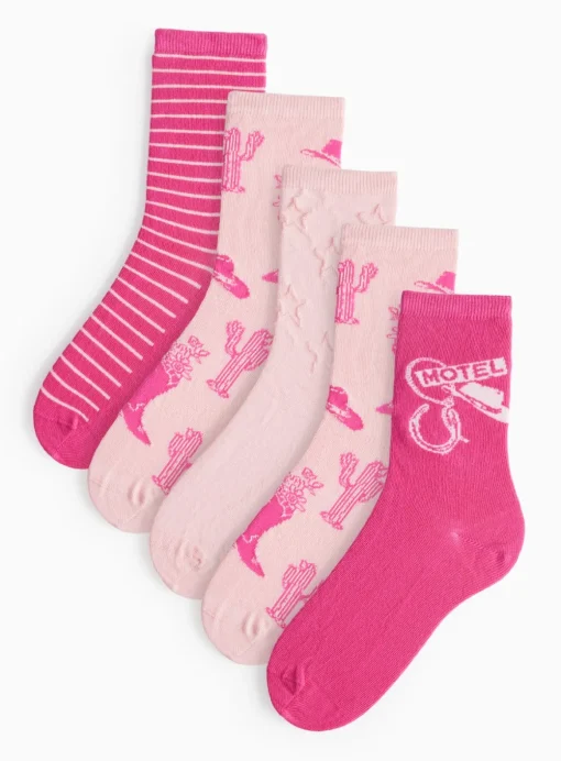 Pink Cowgirl Print Ankle Socks 5 Pack 4-8