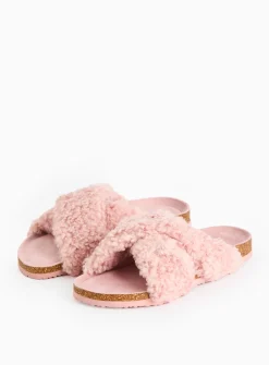 Pink Crossover Borg Slippers S