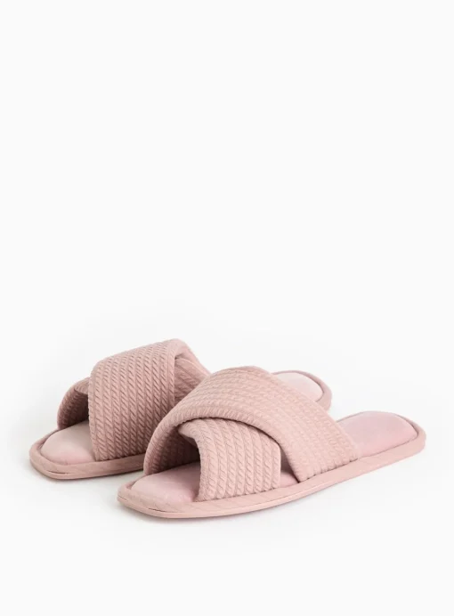 Pink Cross-Over Waffle Mule Slippers M