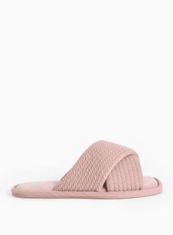 Pink Cross-Over Waffle Mule Slippers M