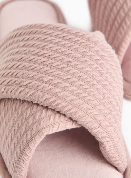 Pink Cross-Over Waffle Mule Slippers M
