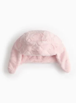 Pink Faux Fur Heart Embossed Trapper Winter Hat 1-2 years
