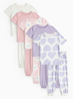 Pink Floral & Heart Print Pyjamas 5 Pack 1-2 years