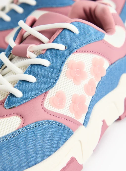 Pink Floral Denim Retro Chunky Trainers 11 Infant