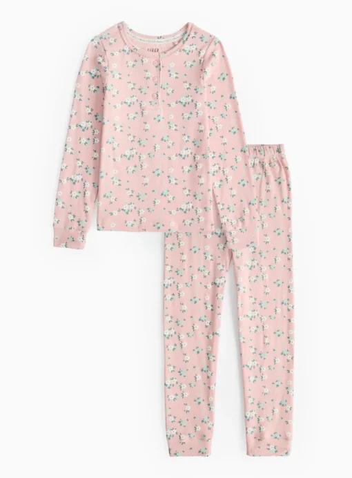 Pink Floral Ribbed Pyjamas 1-2 years