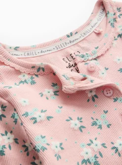 Pink Floral Ribbed Pyjamas 1-2 years