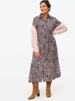 Pink Floral Tie-Waist Midaxi Shirt Dress 12R