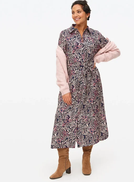 Pink Floral Tie-Waist Midaxi Shirt Dress 12R