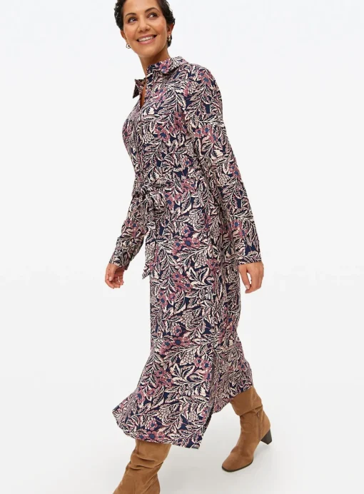 Pink Floral Tie-Waist Midaxi Shirt Dress 12R