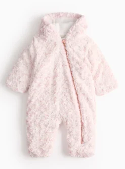 Pink Fluffy Rose Design Pramsuit 3-6 months