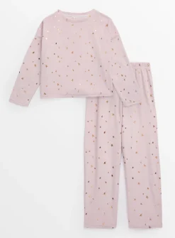 Pink Foil Star Print Long Sleeve Pyjamas 1-1.5 years