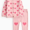 Pink Heart Print Knitted Cardigan & Leggings Set Up to 3 mths