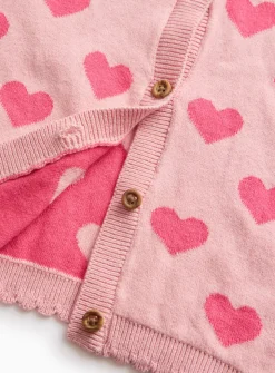 Pink Heart Print Knitted Cardigan & Leggings Set Up to 3 mths