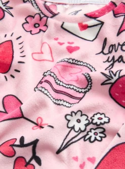 Pink Heart Print Slinky Fleece Pyjamas 13-14 years
