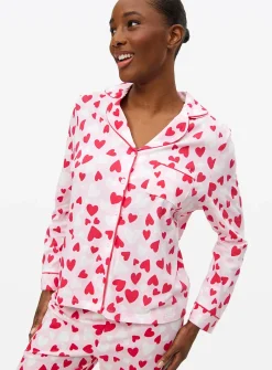 Pink Heart Print Traditional Pyjamas S