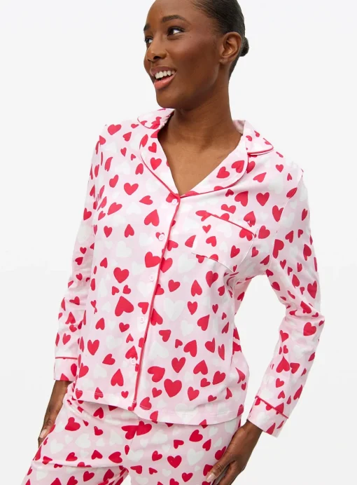 Pink Heart Print Traditional Pyjamas S