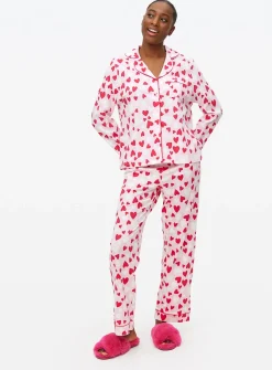 Pink Heart Print Traditional Pyjamas S