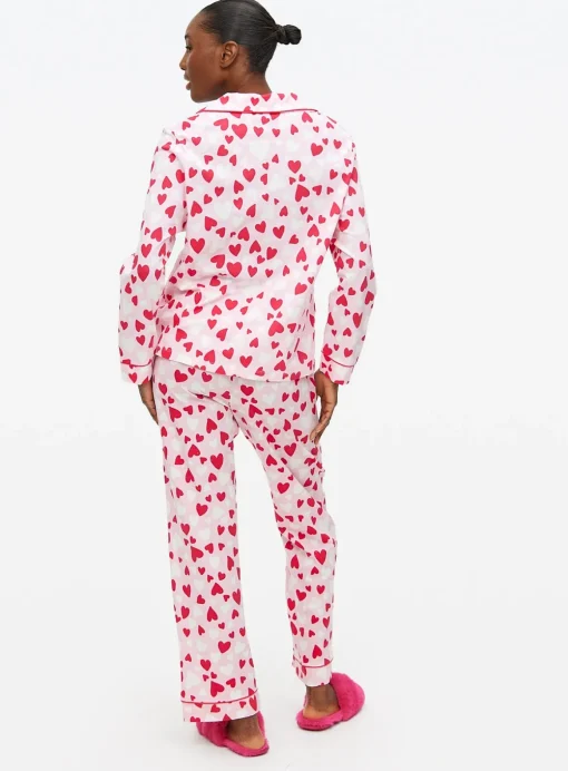 Pink Heart Print Traditional Pyjamas S