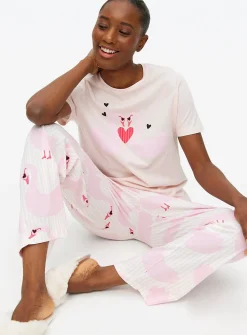Pink Heart Swan Printed Jersey Pyjamas L