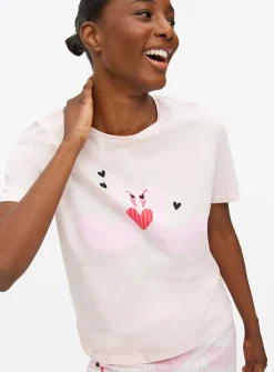 Pink Heart Swan Printed Jersey Pyjamas L